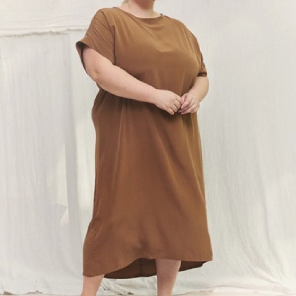 Elizabeth Suzann Georgia Midi Dress S/M in Moss Silk Crepe